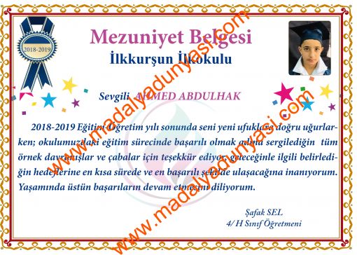  İlkokul mezuniyet belgesi