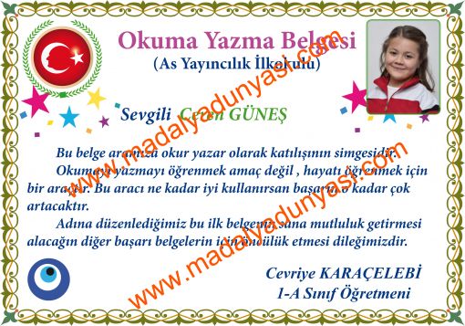  Okuma yazma başarı belgesi